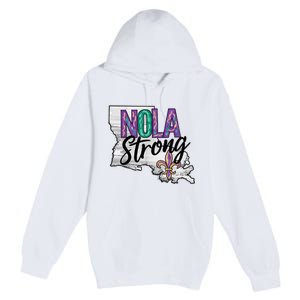 Nola Strong Louisiana Map Fleurdelis Support New Orleans Premium Pullover Hoodie