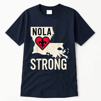 Nola Strong Louisiana Map Heart Supporting New Orleans 2025 Tall T-Shirt