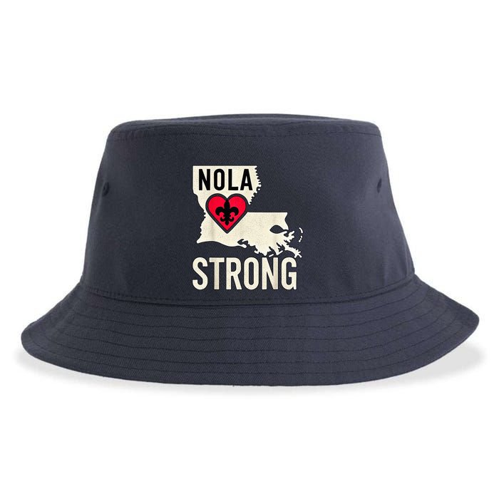 Nola Strong Louisiana Map Heart Supporting New Orleans 2025 Sustainable Bucket Hat