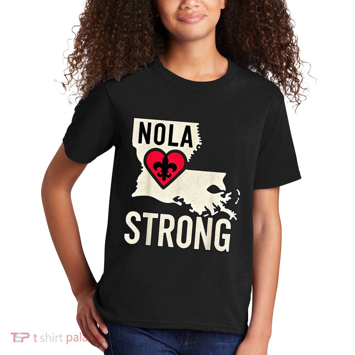 Nola Strong Louisiana Map Heart Supporting New Orleans 2025 Kids T-Shirt