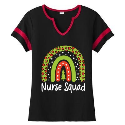 Nurse Squad Leopard Rainbow Christmas Nurses Pajamas Gift Ladies Halftime Notch Neck Tee