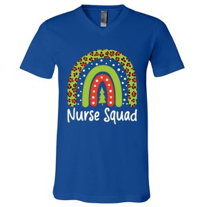 Nurse Squad Leopard Rainbow Christmas Nurses Pajamas Gift V-Neck T-Shirt