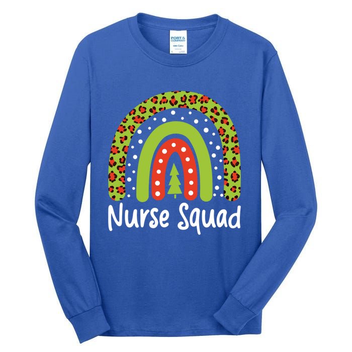 Nurse Squad Leopard Rainbow Christmas Nurses Pajamas Gift Tall Long Sleeve T-Shirt