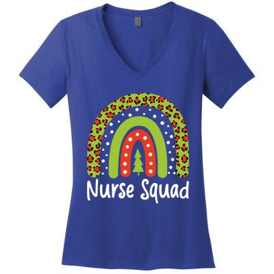 Nurse Squad Leopard Rainbow Christmas Nurses Pajamas Gift Women's V-Neck T-Shirt