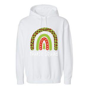 Nurse Squad Leopard Rainbow Christmas Nurses Pajamas Gift Garment-Dyed Fleece Hoodie