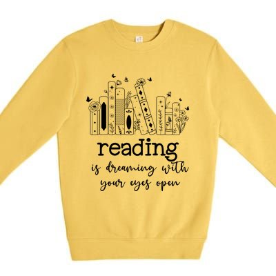 National School Librarian Day Books Reading Spring Flowers Meaningful Gift Premium Crewneck Sweatshirt