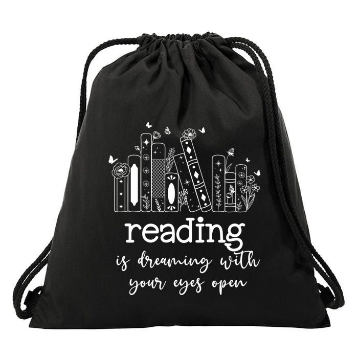 National School Librarian Day Books Reading Spring Flowers Meaningful Gift Drawstring Bag