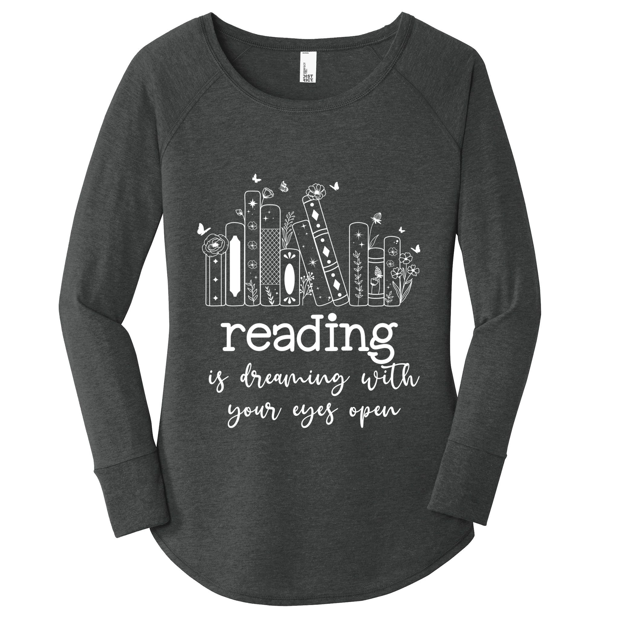 National School Librarian Day Books Reading Spring Flowers Meaningful Gift Women's Perfect Tri Tunic Long Sleeve Shirt