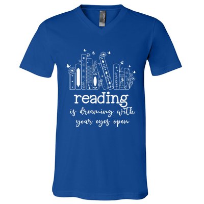 National School Librarian Day Books Reading Spring Flowers Meaningful Gift V-Neck T-Shirt