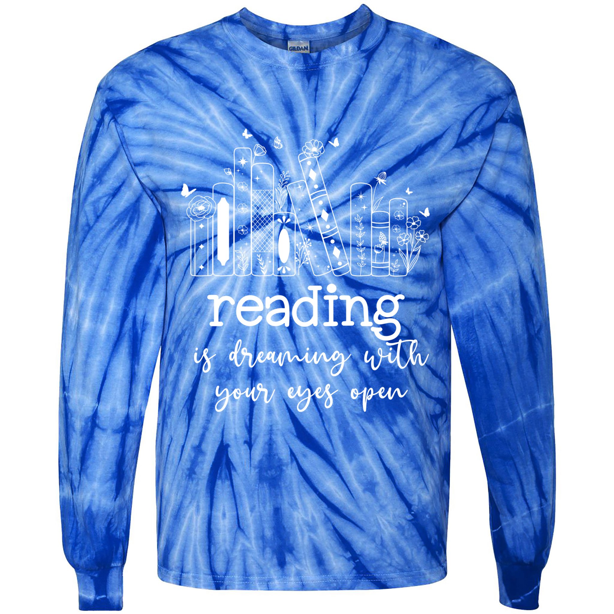 National School Librarian Day Books Reading Spring Flowers Meaningful Gift Tie-Dye Long Sleeve Shirt