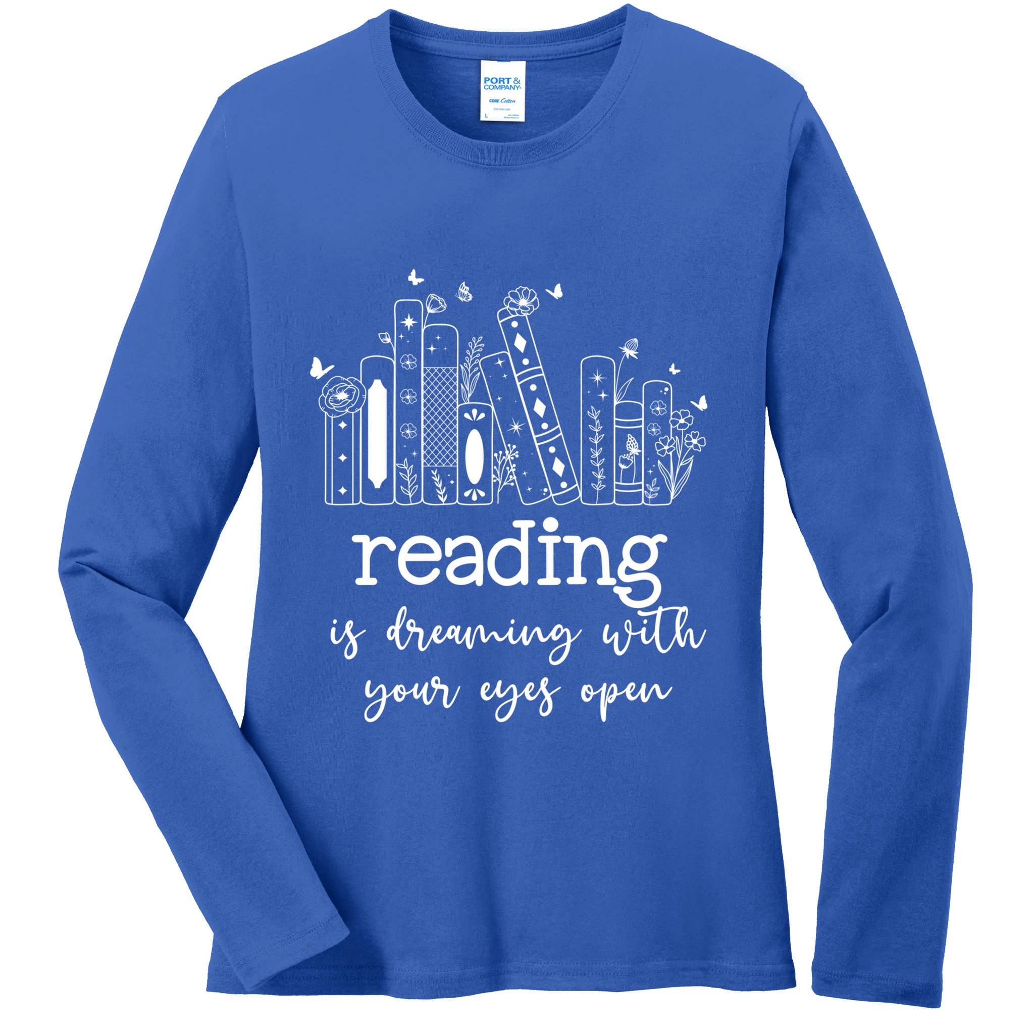 National School Librarian Day Books Reading Spring Flowers Meaningful Gift Ladies Long Sleeve Shirt