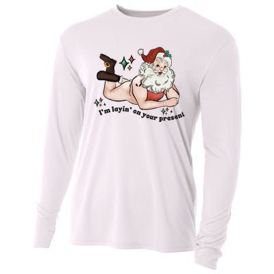 Naked Santa Layin On Your Present Funny Christmas Gag Gift White Elephant Cooling Performance Long Sleeve Crew