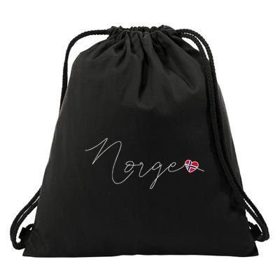 Norge Simple Love Norwegian Flag Heart On Norway Drawstring Bag