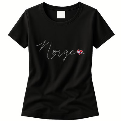 Norge Simple Love Norwegian Flag Heart On Norway Womens T-Shirt