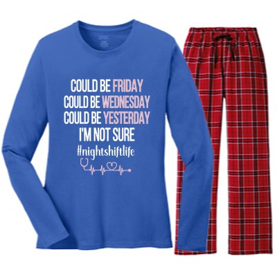 Night Shift Life Nursing Week Funny Night Shift Nurse Gift Women's Long Sleeve Flannel Pajama Set 