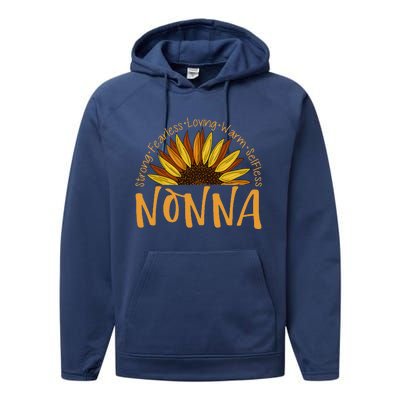 Nonna Sunflower Mothers Day Sunflower For Nonnas Performance Fleece Hoodie