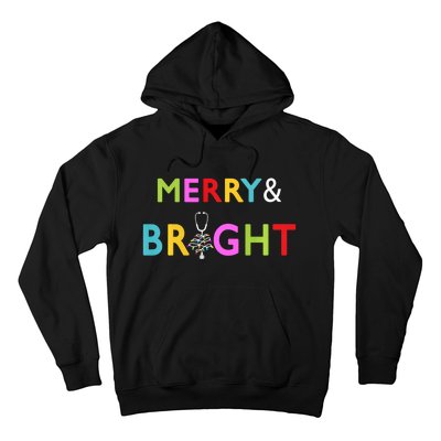 Nurse Stethoscope Merry And Bright Christmas Gift Long Sleeve Hoodie