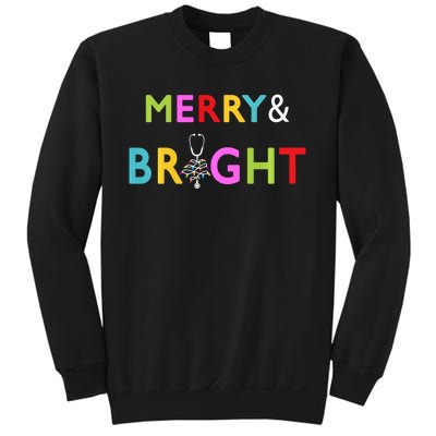 Nurse Stethoscope Merry And Bright Christmas Gift Long Sleeve Sweatshirt