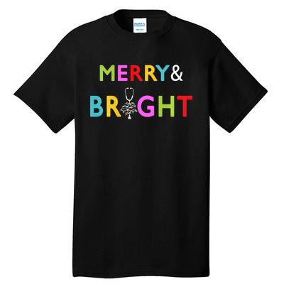 Nurse Stethoscope Merry And Bright Christmas Gift Long Sleeve Tall T-Shirt