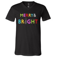 Nurse Stethoscope Merry And Bright Christmas Gift Long Sleeve V-Neck T-Shirt