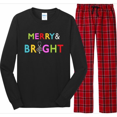 Nurse Stethoscope Merry And Bright Christmas Gift Long Sleeve Long Sleeve Pajama Set