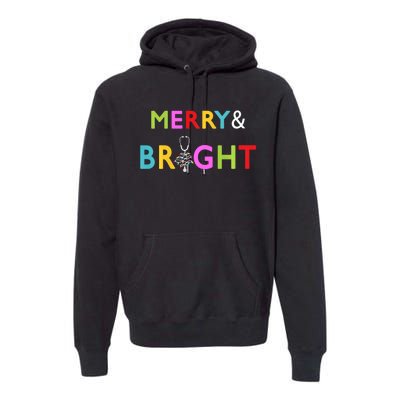 Nurse Stethoscope Merry And Bright Christmas Gift Long Sleeve Premium Hoodie