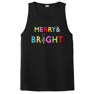 Nurse Stethoscope Merry And Bright Christmas Gift Long Sleeve PosiCharge Competitor Tank