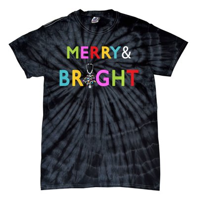 Nurse Stethoscope Merry And Bright Christmas Gift Long Sleeve Tie-Dye T-Shirt