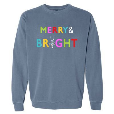 Nurse Stethoscope Merry And Bright Christmas Gift Long Sleeve Garment-Dyed Sweatshirt