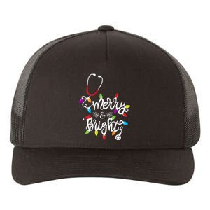 Nurse Stethoscope Merry And Bright Christmas Lights Gift Long Sleeve Yupoong Adult 5-Panel Trucker Hat