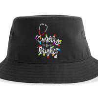 Nurse Stethoscope Merry And Bright Christmas Lights Gift Long Sleeve Sustainable Bucket Hat