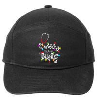 Nurse Stethoscope Merry And Bright Christmas Lights Gift Long Sleeve 7-Panel Snapback Hat