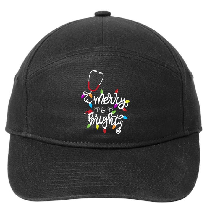 Nurse Stethoscope Merry And Bright Christmas Lights Gift Long Sleeve 7-Panel Snapback Hat