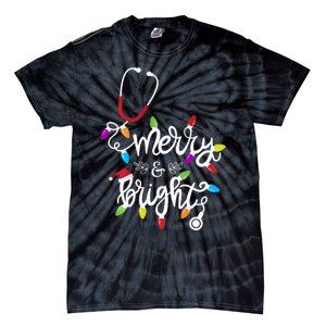 Nurse Stethoscope Merry And Bright Christmas Lights Gift Long Sleeve Tie-Dye T-Shirt