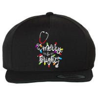 Nurse Stethoscope Merry And Bright Christmas Lights Gift Long Sleeve Wool Snapback Cap