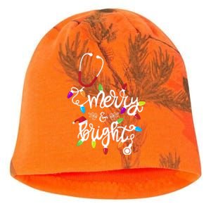 Nurse Stethoscope Merry And Bright Christmas Lights Gift Long Sleeve Kati - Camo Knit Beanie