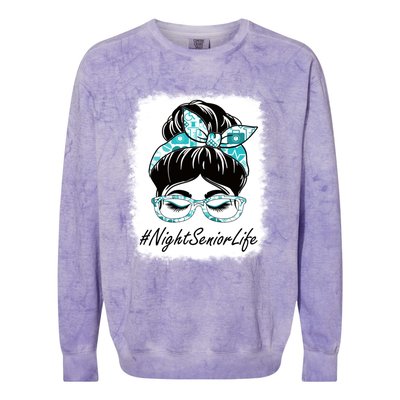 Night Senior Messy Bun Bleached World Health Day Gift Colorblast Crewneck Sweatshirt