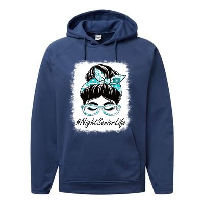 Night Senior Messy Bun Bleached World Health Day Gift Performance Fleece Hoodie