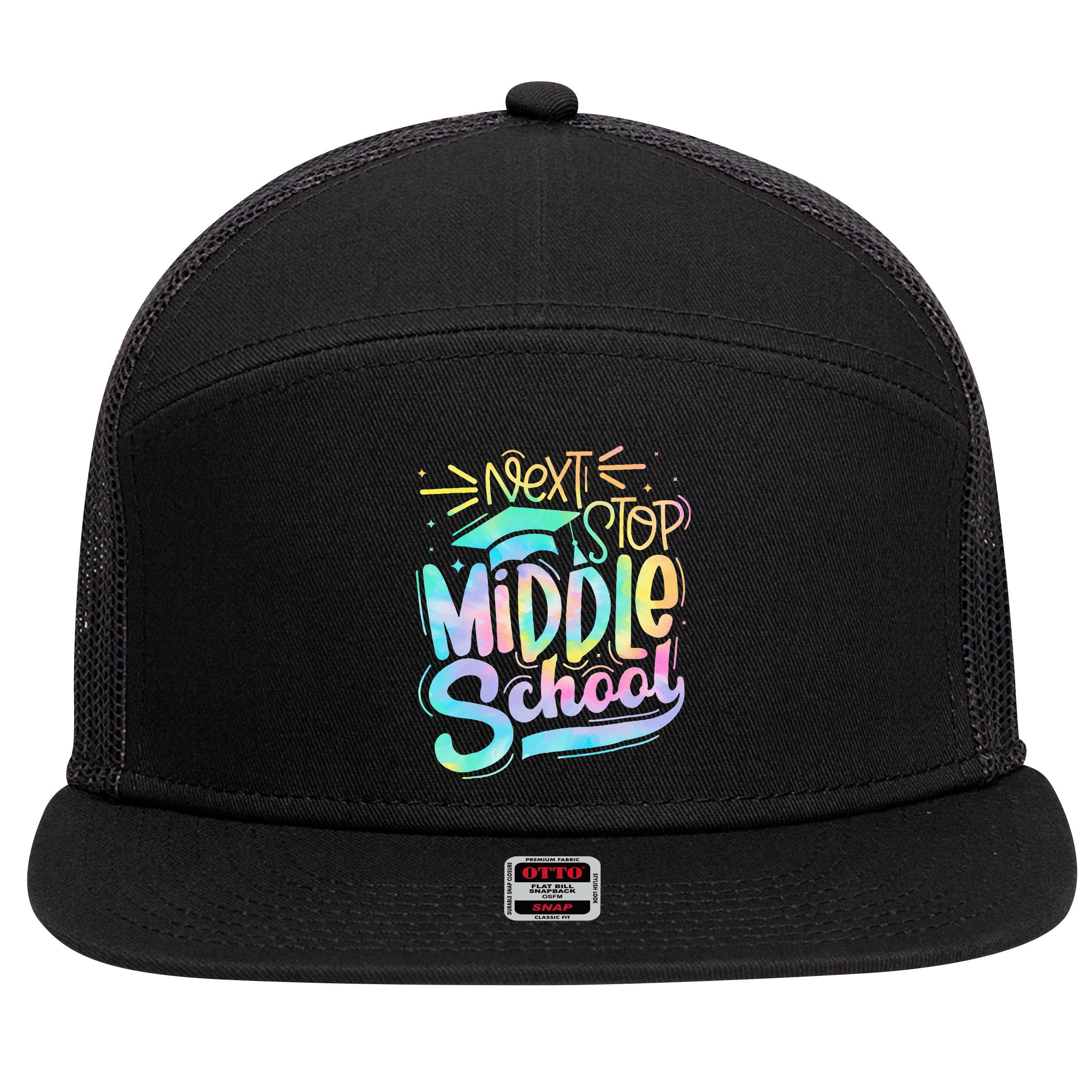 Next Stop Middle School 5th Grade Graduation Last Day 7 Panel Mesh Trucker Snapback Hat