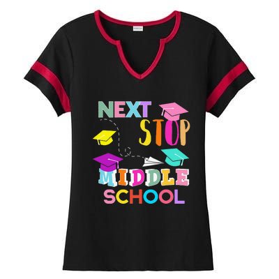 Next Stop Middle School Funny Elementary School Graduation Ladies Halftime Notch Neck Tee