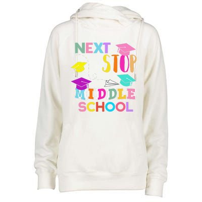 Next Stop Middle School Funny Elementary School Graduation Womens Funnel Neck Pullover Hood