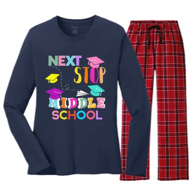 Next Stop Middle School Funny Elementary School Graduation Women's Long Sleeve Flannel Pajama Set 