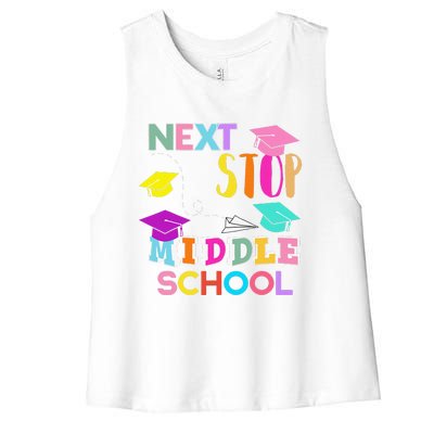 Next Stop Middle School Funny Elementary School Graduation Women's Racerback Cropped Tank