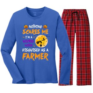 Nothing Scares Me I Am A Wicked Witch Disguised A Farmer Gift Women's Long Sleeve Flannel Pajama Set 