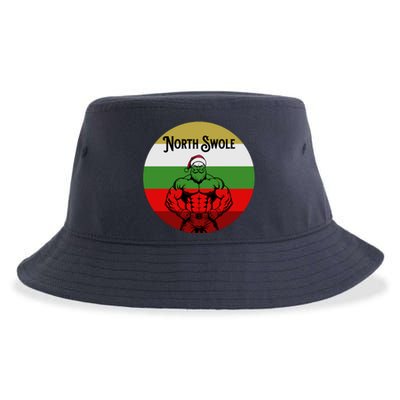 North Swole Muscle Santa Christmas Fitness Sustainable Bucket Hat