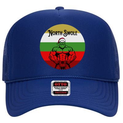 North Swole Muscle Santa Christmas Fitness High Crown Mesh Back Trucker Hat