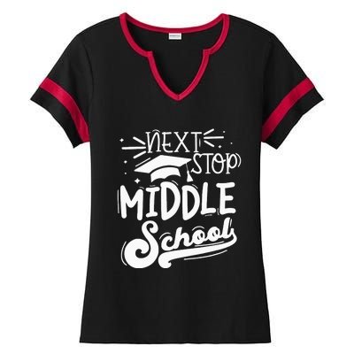 Next Stop Middle School Fifth Grade Graduation Summer Break Ladies Halftime Notch Neck Tee