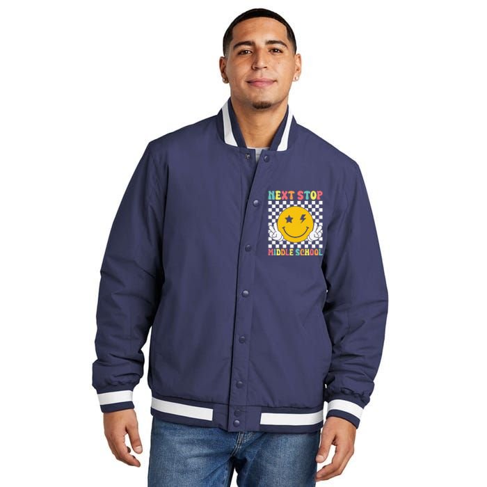 Next Stop Middle School Groovy Elementary School Graduation Insulated Varsity Jacket