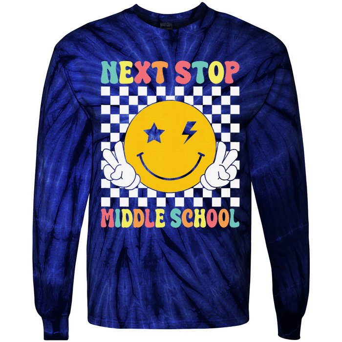 Next Stop Middle School Groovy Elementary School Graduation Tie-Dye Long Sleeve Shirt