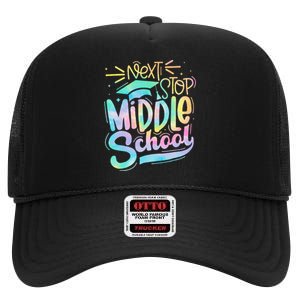 Next Stop Middle School Graduation Last Day Of School Kids High Crown Mesh Back Trucker Hat